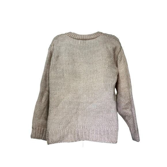 SML Sport Hand Knit Sweater M Pink Beige Brown Geometric Boho Chunky Pullover - Picture 2 of 4